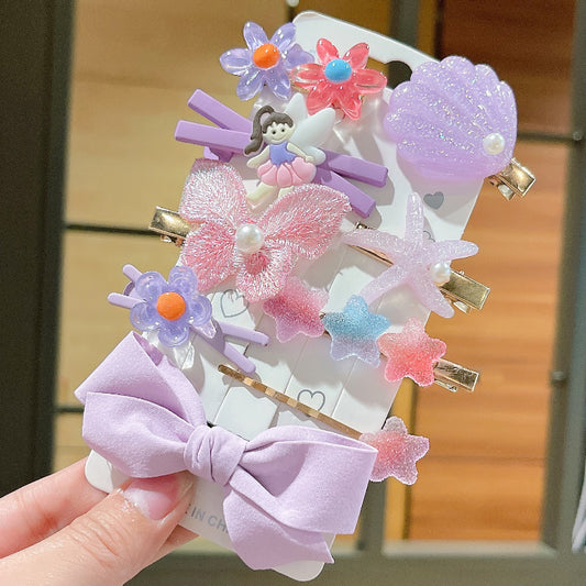 Purple Bow Starfish Shell 9-piece Set Hairclip Card Packing