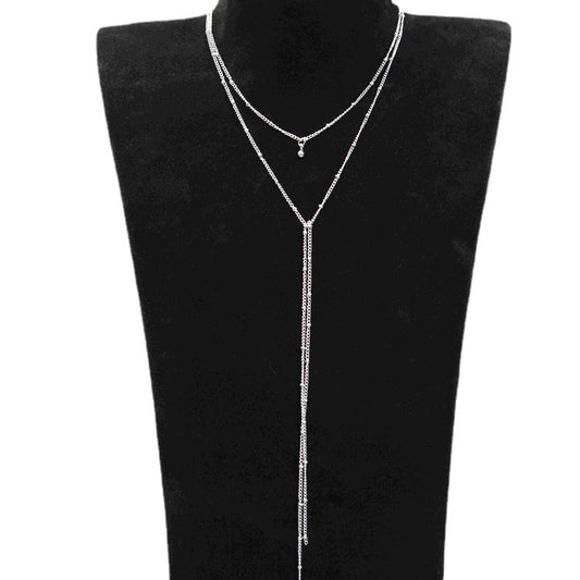 6 Pc - Women's bead chain tassel necklace - Silver (Unit Price - 24)