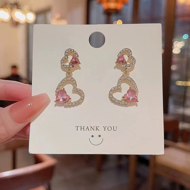 6 Pairs - Pink heart pendant earrings (1 Pair Price - 34)