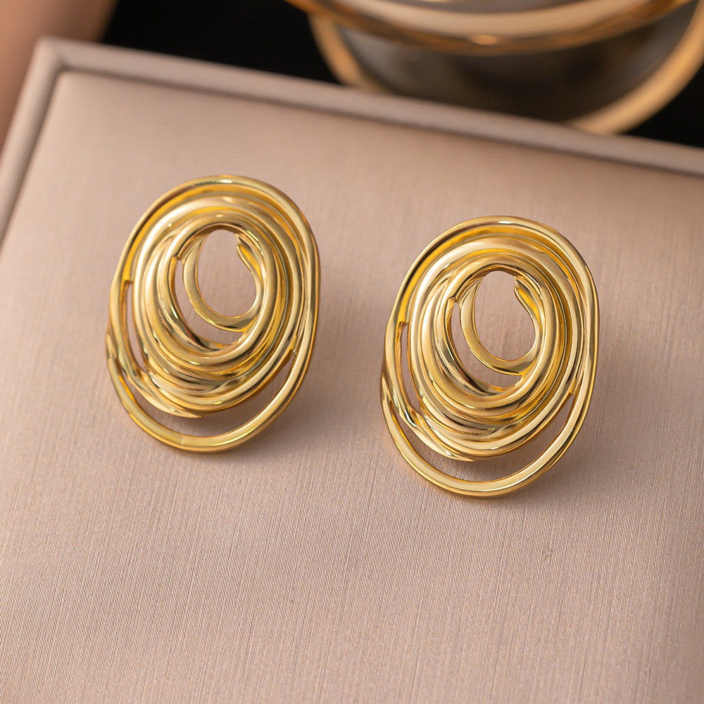 3 Pairs - Anti Tarnish Oval line earrings gold (1 Pair Price - 84)