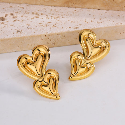 3 Pairs - Anti Tarnish Double Heart Drop earrings (1 Pair Price - 44)