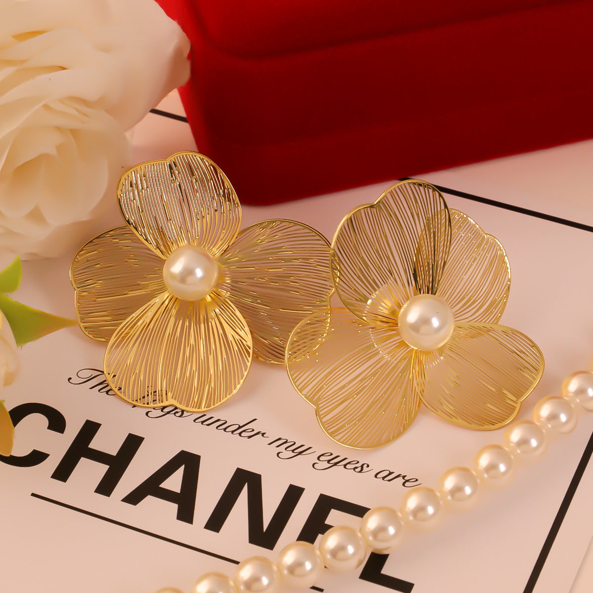 6 Pairs - Korean Simple Flower Metal Earring - Golden (1 Pair Price - 25)