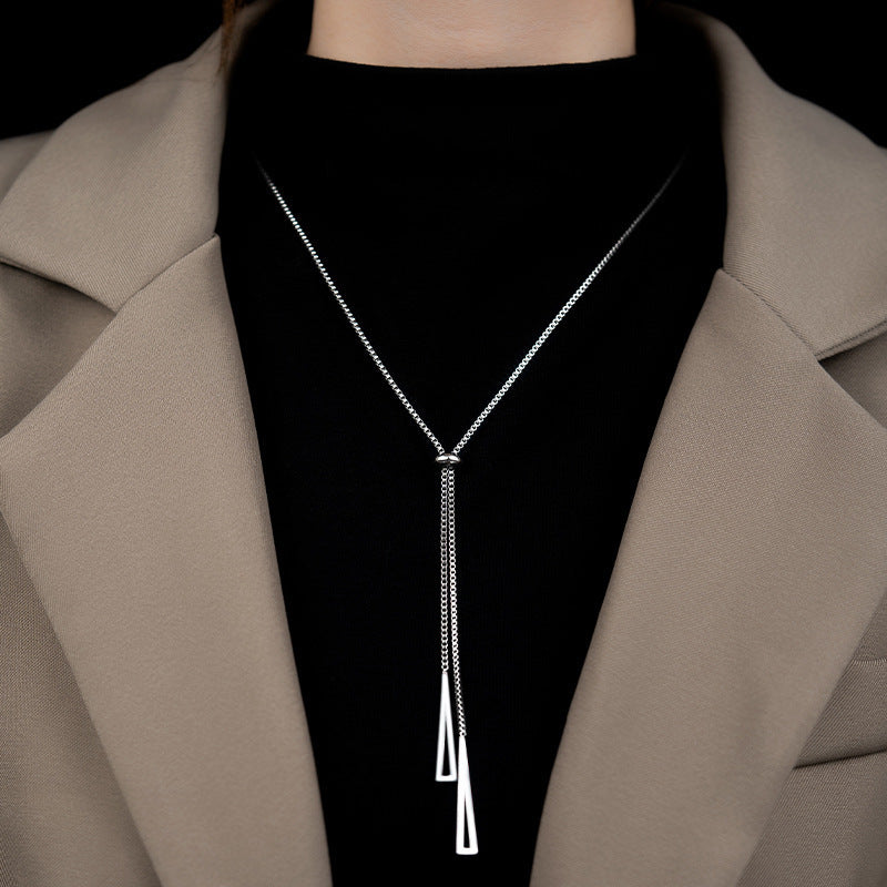 3 Pc - Anti Tarnish Triangular tassel necklace - Silver (1 Pc Price - 78)
