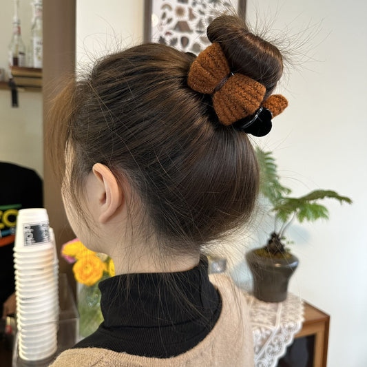 3 Pc - Elegant wool bow hair clip - Brown (Unit Price - 19)