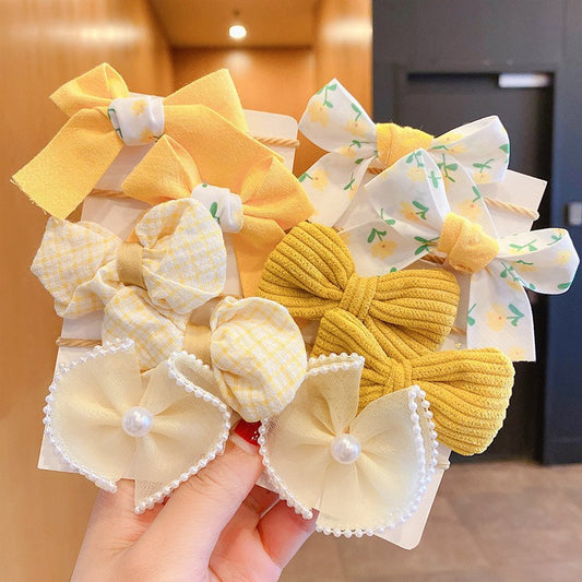 Children's fabric flower bow hair rope - Yellow (10 pc set)