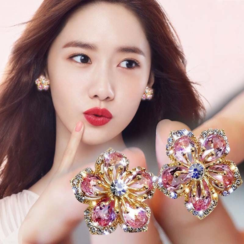 6 Pairs - Flower Zircon Earrings (Mix Color)  (1 Pair Price - 42)