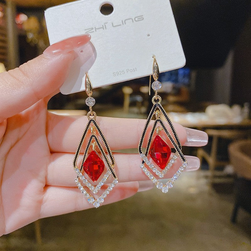 6 Pairs - Celebrity Geometric Double-Layer Rhombus Earrings (Mix Color) (1 Pair Price - 53)