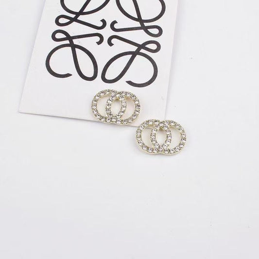 6 Set - Full diamond Chanel double C classic full diamond earrings (1 Set price - 22)