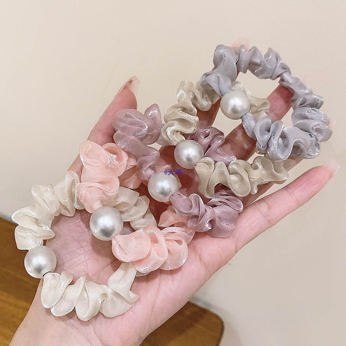 10 Pc - Korean Super Fairy Organza Imitation Pearl Hair Band Rubberband opp packing (1 Pc Price - 6)