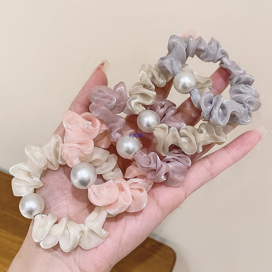 10 Pc - Korean Super Fairy Organza Imitation Pearl Hair Band Rubberband opp packing (1 Pc Price - 6)