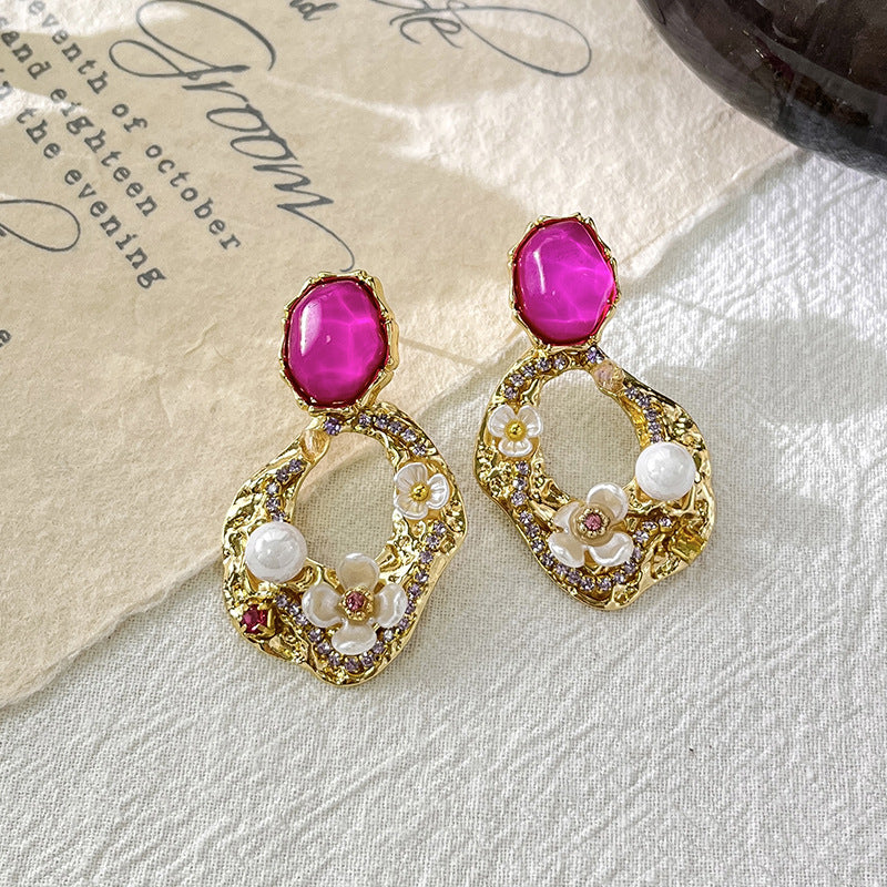 6 Set - Flower water ripple geometric earrings - Pink (Unit price 64)