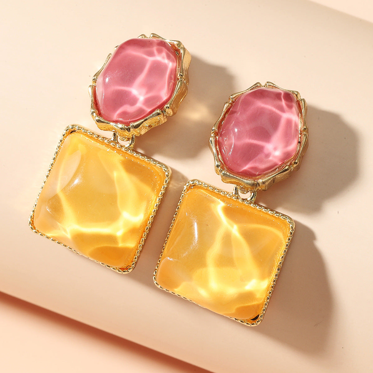 6 Set - Contrast color water ripple geometric square earrings (Mix color) (Unit price 35)
