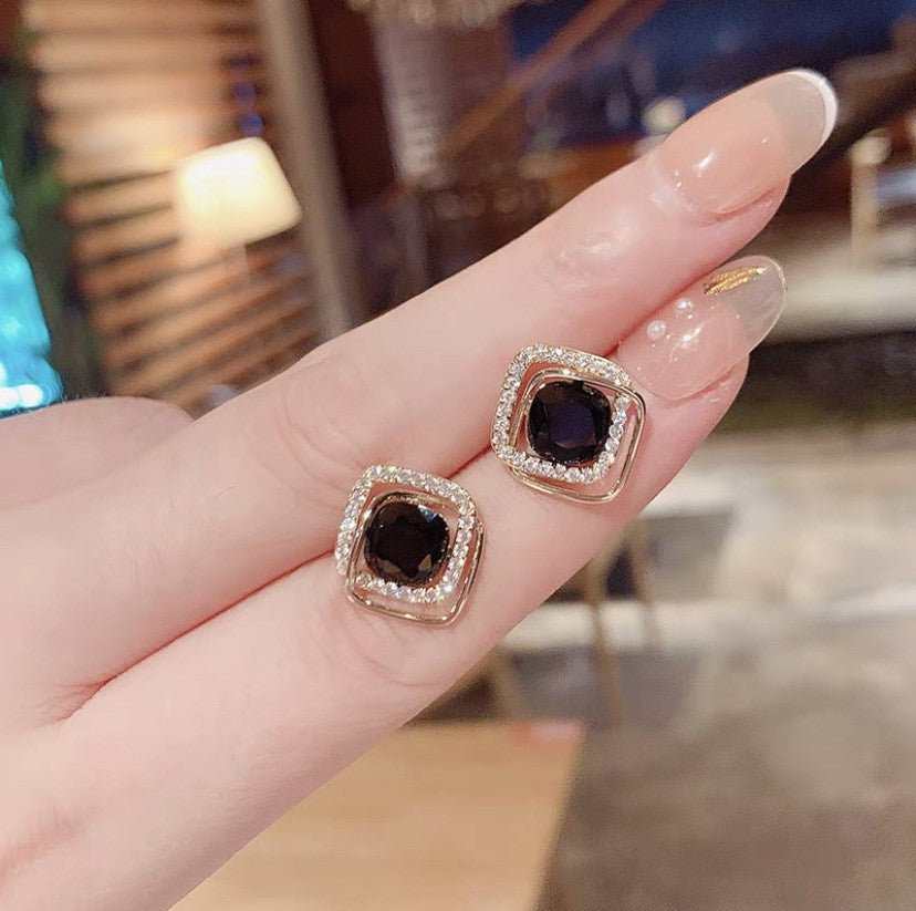 6 Pairs - Square Style Fashionable Earrings (Black Color)  (1 Pair Price - 23)