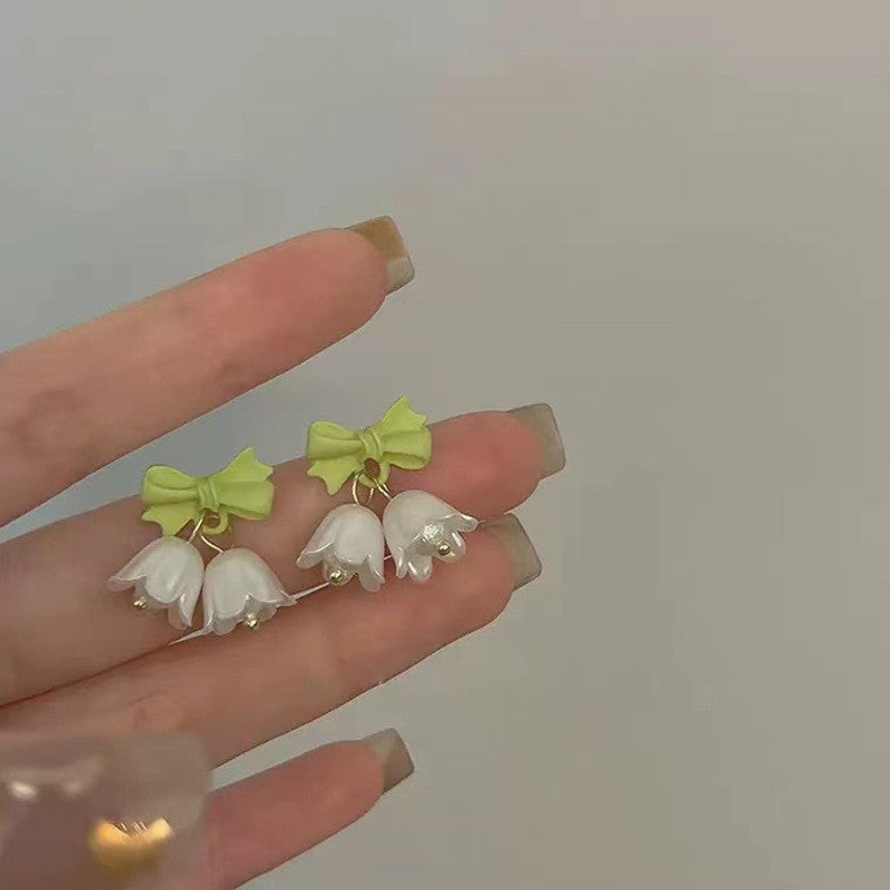 6 Pairs - Green Bow Small Bell Earrings (1 Pair Price - 30)
