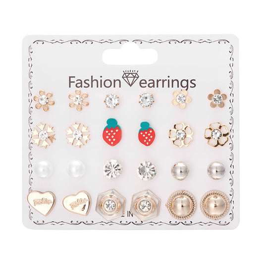 New monthly 12 pairs card-mounted earrings set - D1