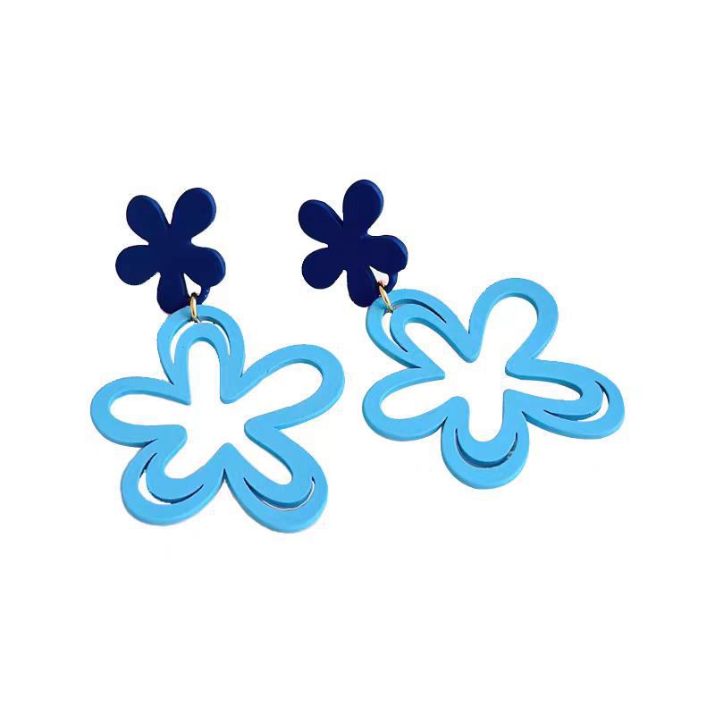 6 Pairs - Pink Blue Cut Out Flower Earrings (Mix Color) (1 Pair Price - 31)