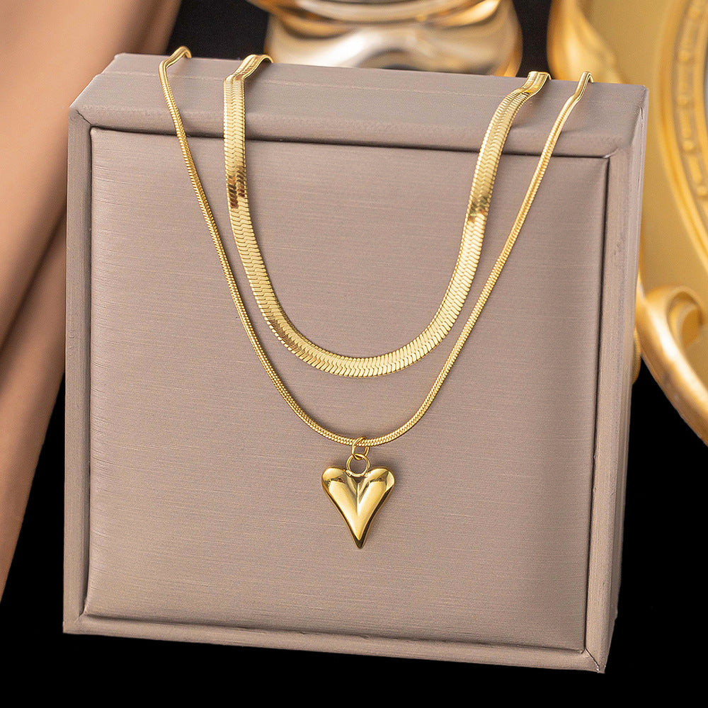 3 Pc - Anti Tarnish Double-layered heart-shaped necklace - Gold (1 Pc Price - 107)