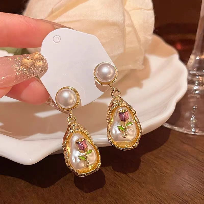 6 Set - Monet flower oil painting style Baroque pearl earrings (Unit price 41)