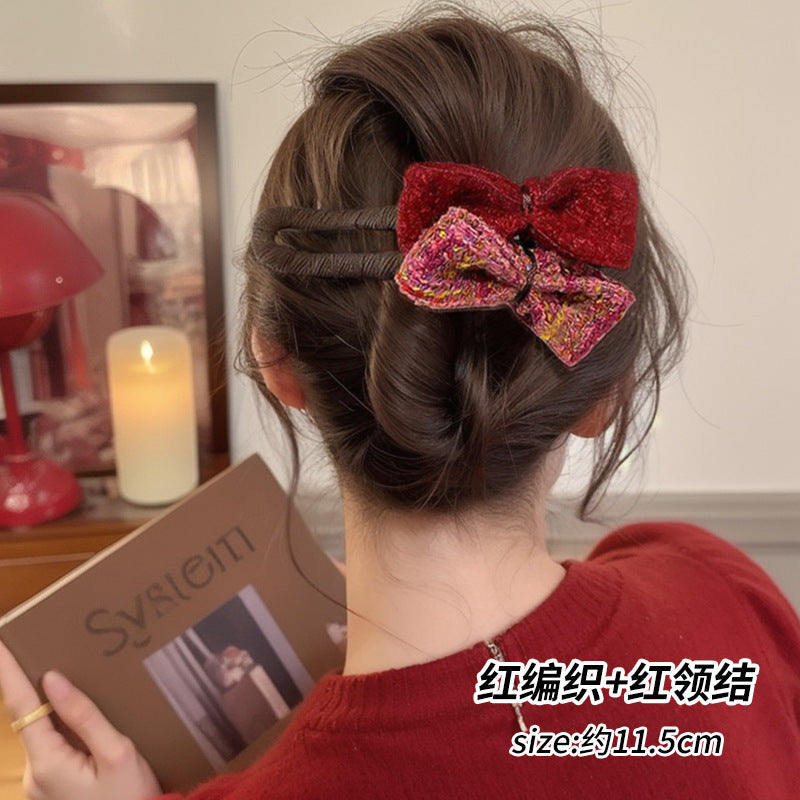 6 Pc - Tiktok Trending Chanel-Style Bow Plush Duckbill Hair Clip (Mix Color) (Unit Price - 29)
