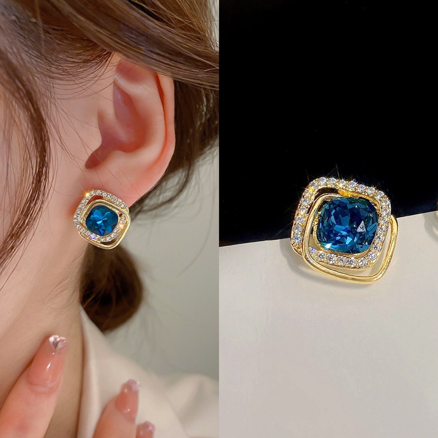 6 Pairs - Square Style Fashionable Earrings (Black Color)  (1 Pair Price - 23)