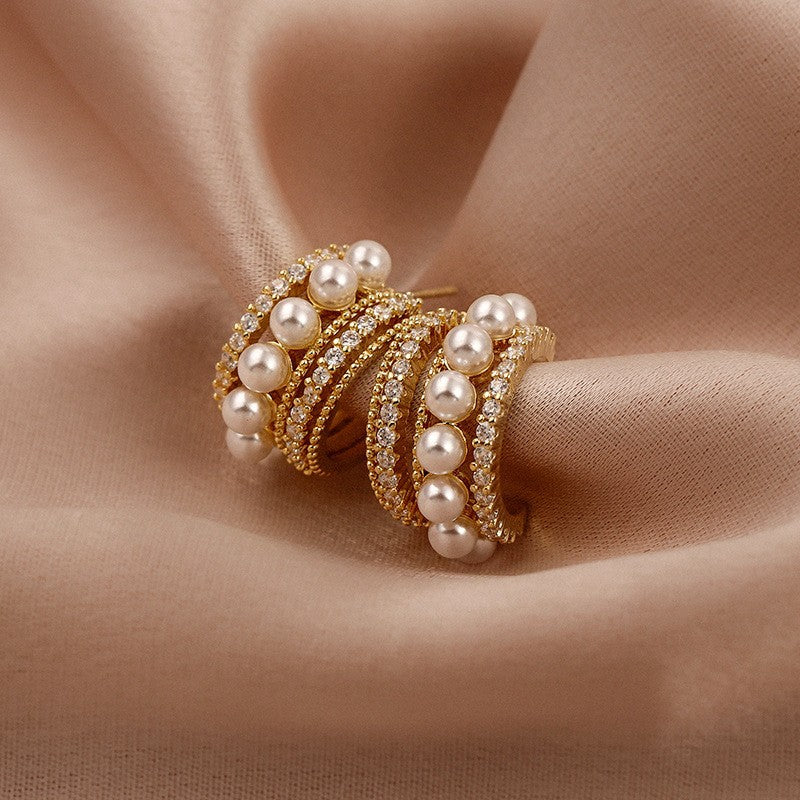 6 Pairs - Diamond Pearl vintage C-shaped earrings (1 Pair Price - 39)