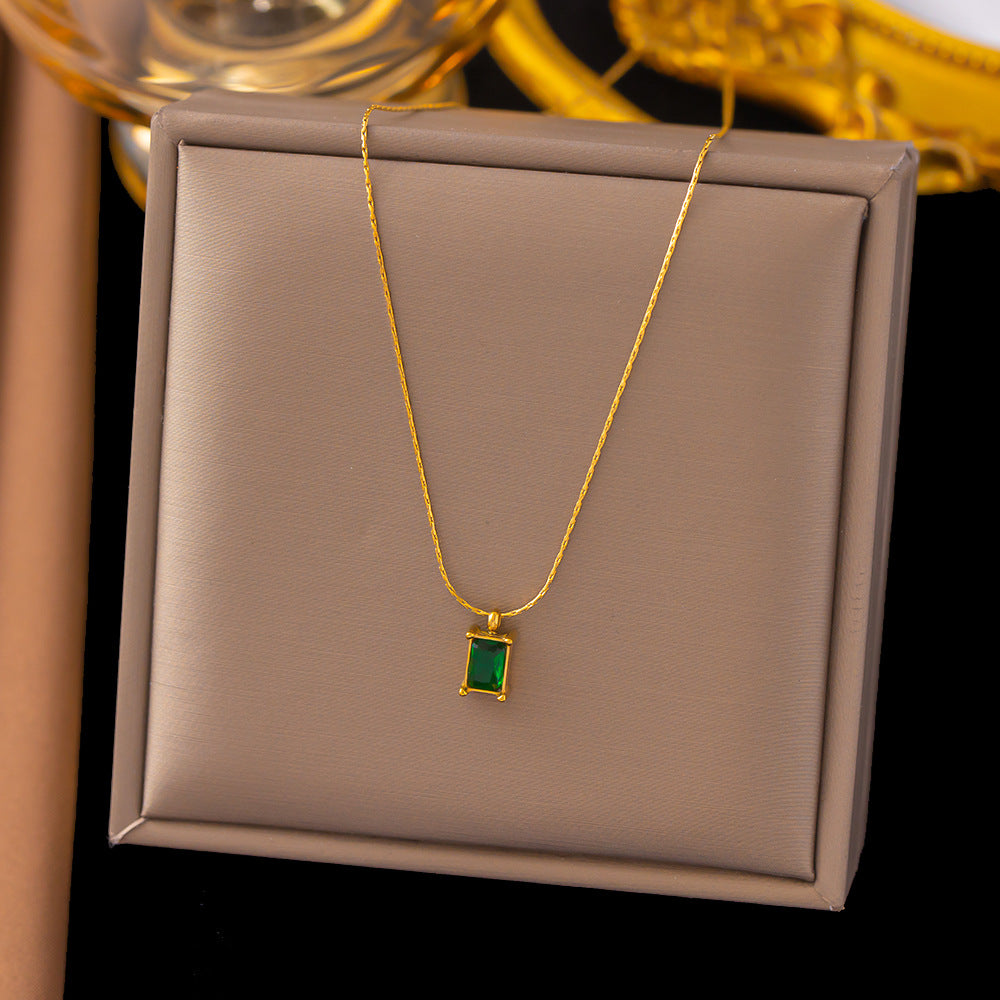 3 Pc - Anti Tarnish Green diamond necklace - Gold (1 Pc Price - 86)