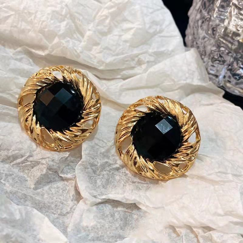 6 Pairs - Black metal stud earrings (1 Pair Price - 32)