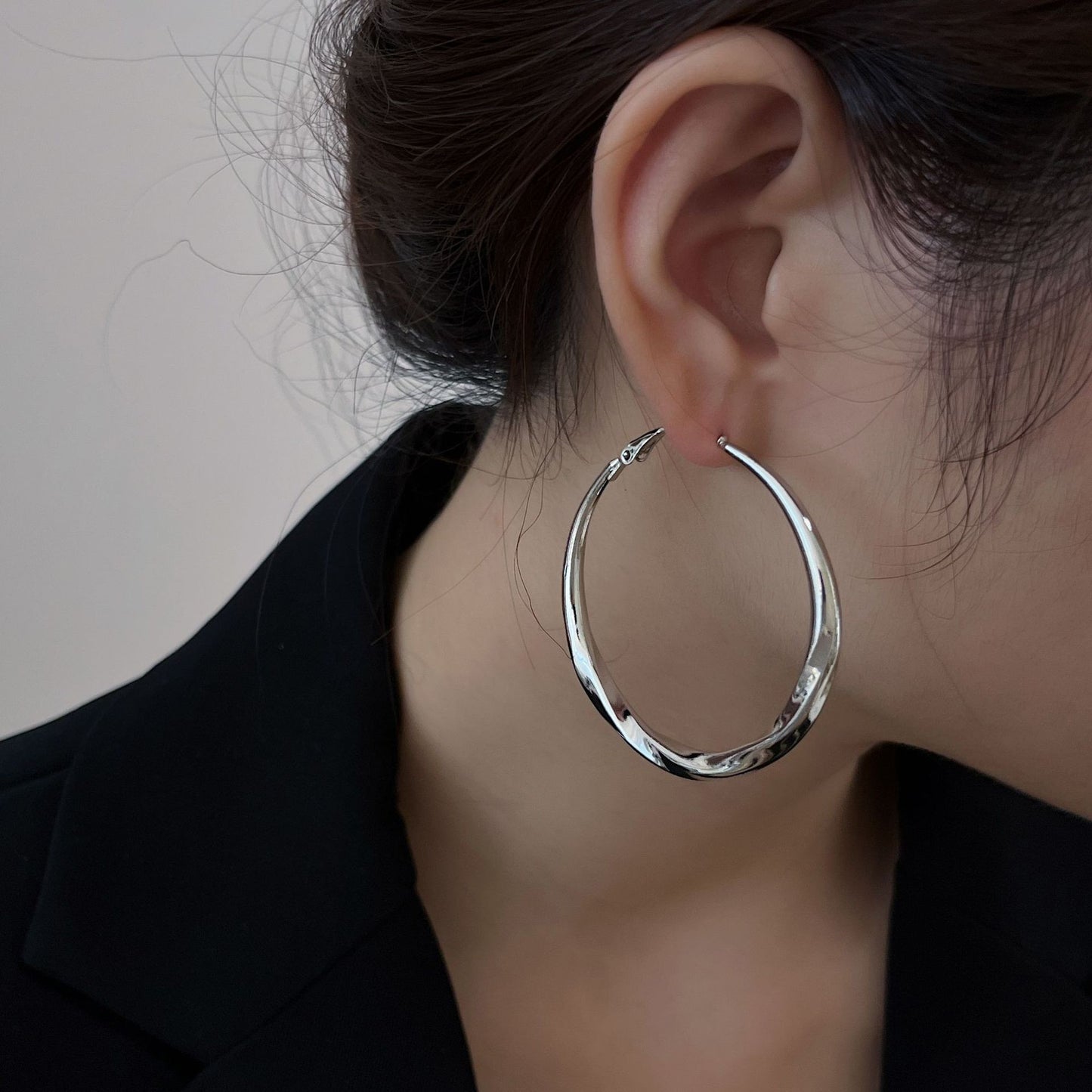 6 Pairs - Korean Plain Hoop Oversized Circle Earrings - Silver (1 Pair Price - 28)