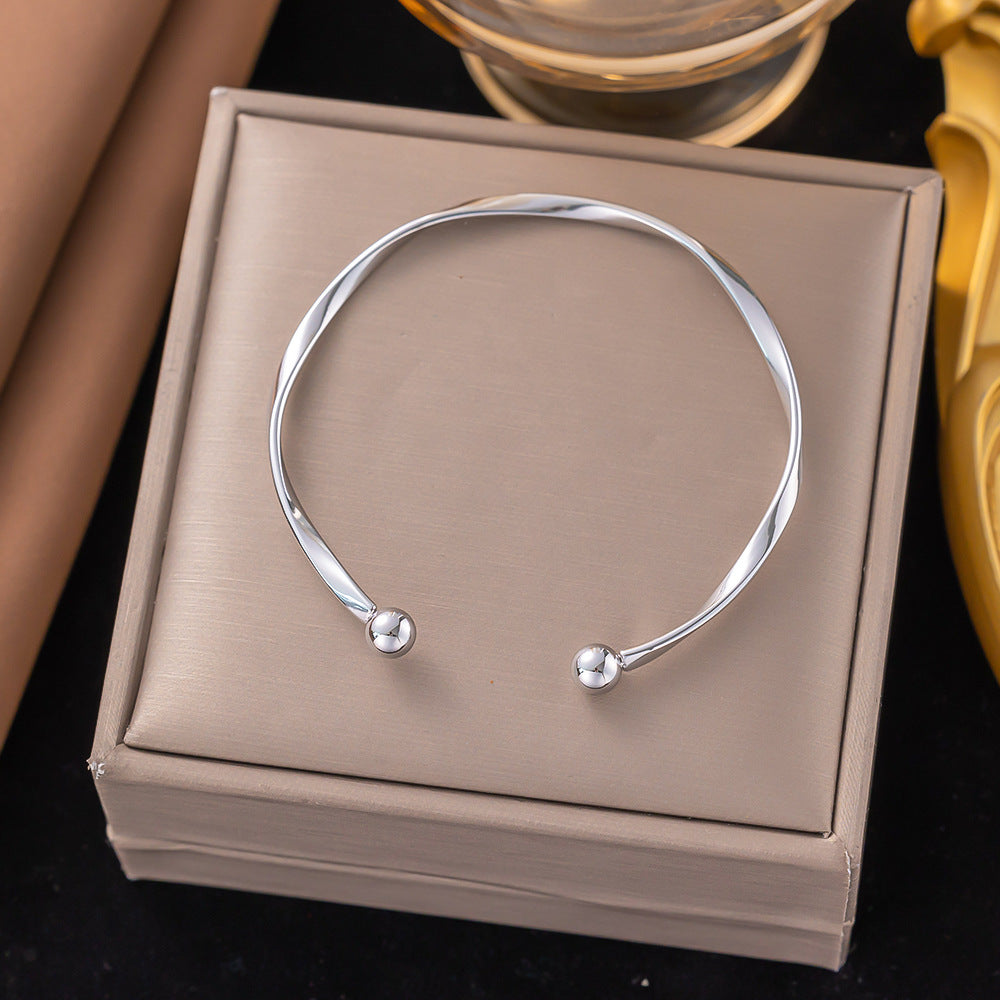 3 Pc - Anti Tarnish Steel ball twisted wire bracelet silver (1 Pc Price - 62)