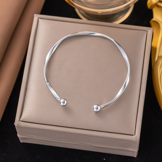 3 Pc - Anti Tarnish Steel ball twisted wire bracelet silver (1 Pc Price - 62)