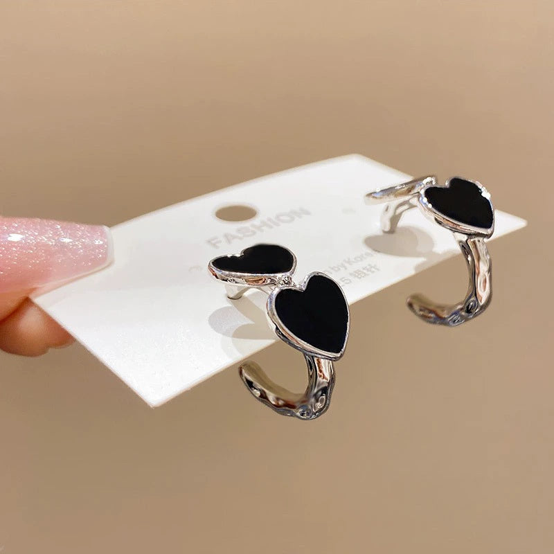 6 Set - Black spade sweetheart drip glaze love earrings (1 Set price - 22)