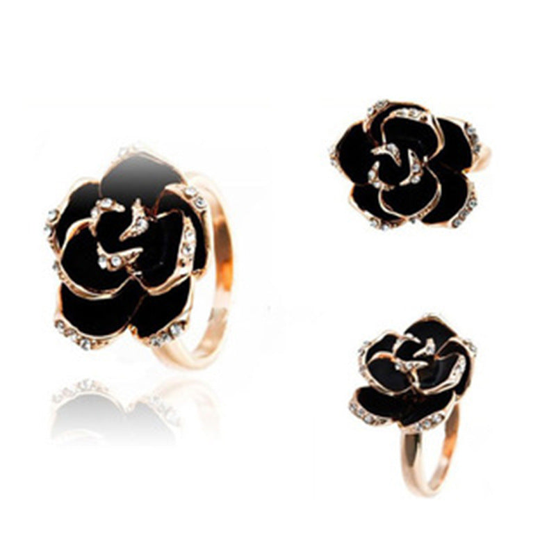 6 Pc - Black rose open ring for women (Unit Price - 22)