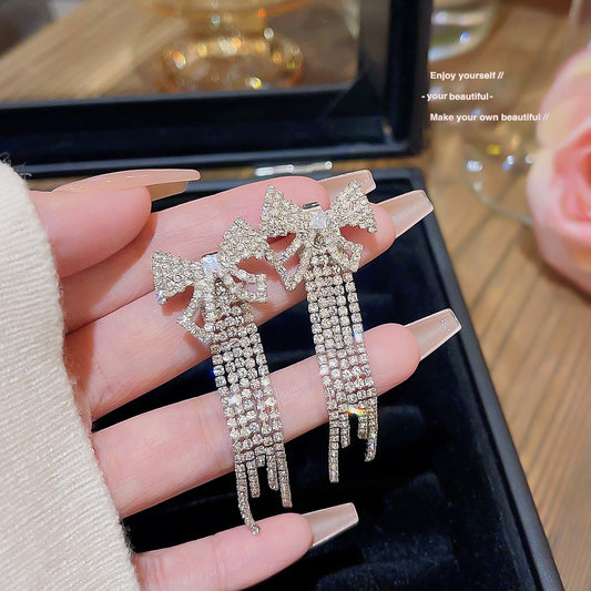 6 Pairs - American Diamond Long Tassel Earrings (1 Pair Price - 67)