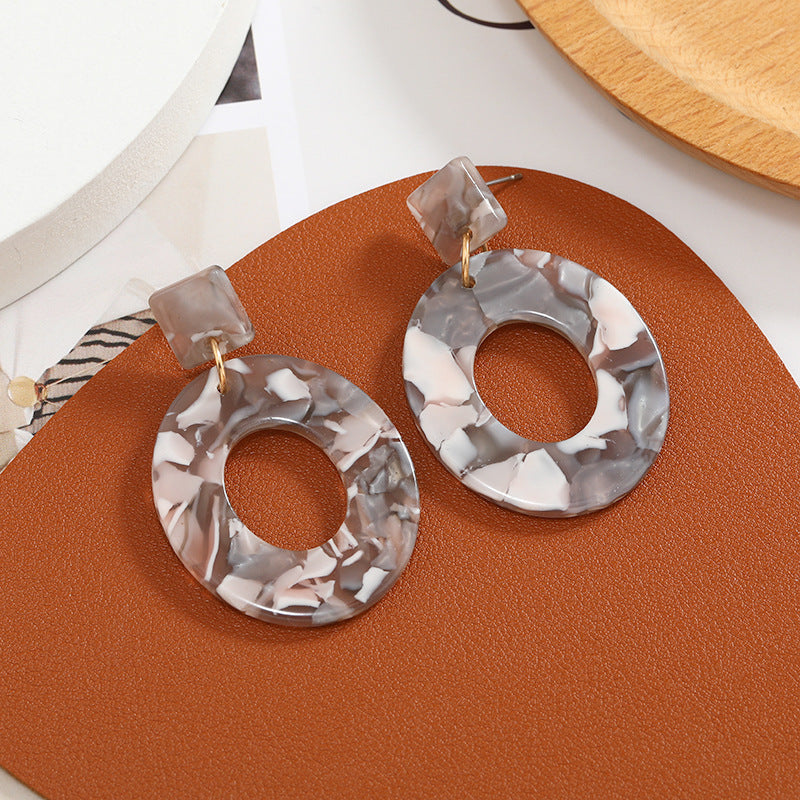 6 Set - Acrylic earrings geometric oval pendant earrings - Grey (1 Set Price - 35)