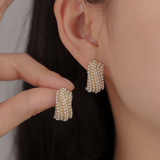 6 Set - Simple wavy pattern S millet pearl earrings (Unit price 38)