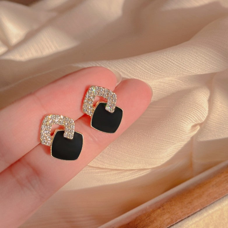 6 Pairs - Double Square Black Earrings (1 Pair Price - 26)