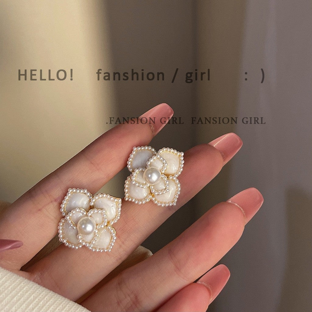 6 Set - Korean French retro pearl camellia earring (Mix color) (Unit price 33)