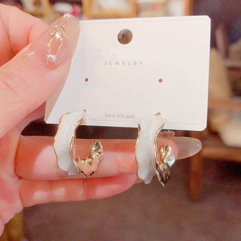 6 Pairs - C-Shaped Watercolorful Water Wave Earrings (Mix Color) (1 Pair Price - 39)