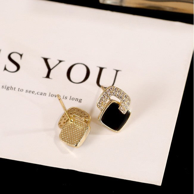 6 Pairs - Double Square Black Earrings (1 Pair Price - 26)