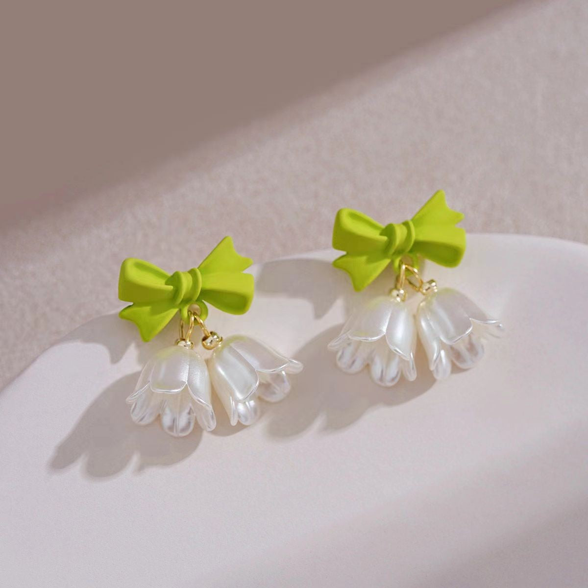 6 Pairs - Green Bow Small Bell Earrings (1 Pair Price - 30)