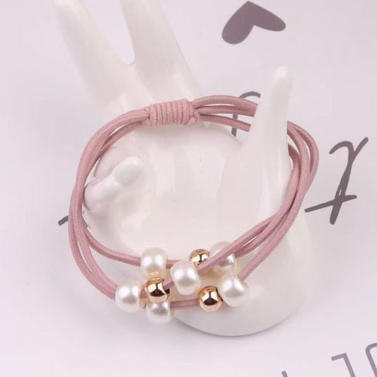 6 pc - Three-line pearl base rubber band - Pink (1 Pc Price - 3.5)