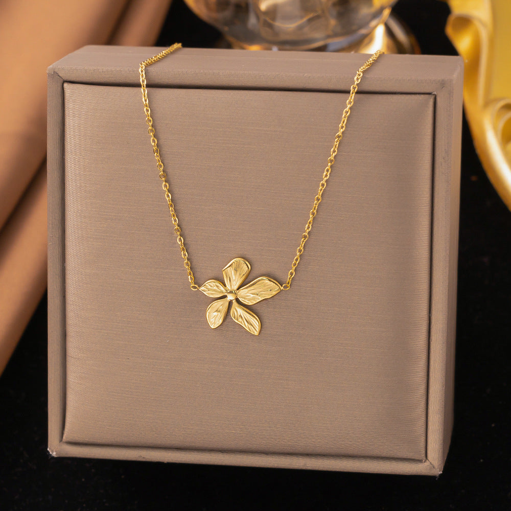 3 Set - Anti Tarnish Five petals necklace earring set gold (1 Set Price - 147)