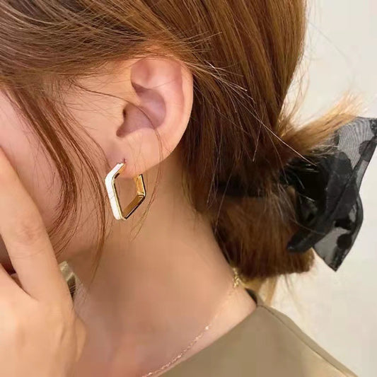 6 Pairs - Trendy Retro French Glaze Dropping Square Earring (Mix Color) (1 Pair Price - 39)