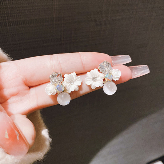 6 Set - Maple rhyme retro purple zircon flower earrings - White (1 Set price - 35)