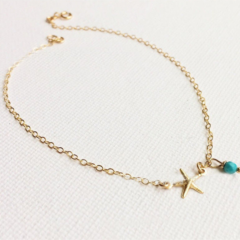 12 Pc - Five-pointed Starfish Turquoise Pendant Anklet (Unit Price - 23)