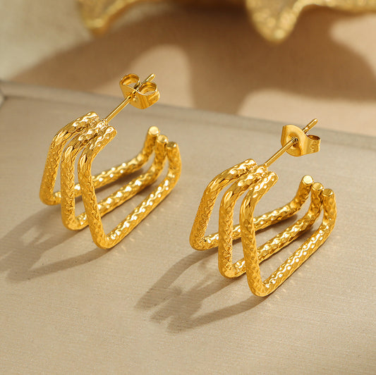 3 Set - Anti tarnish Multi-layer Square Earrings (Unit Price - 71)