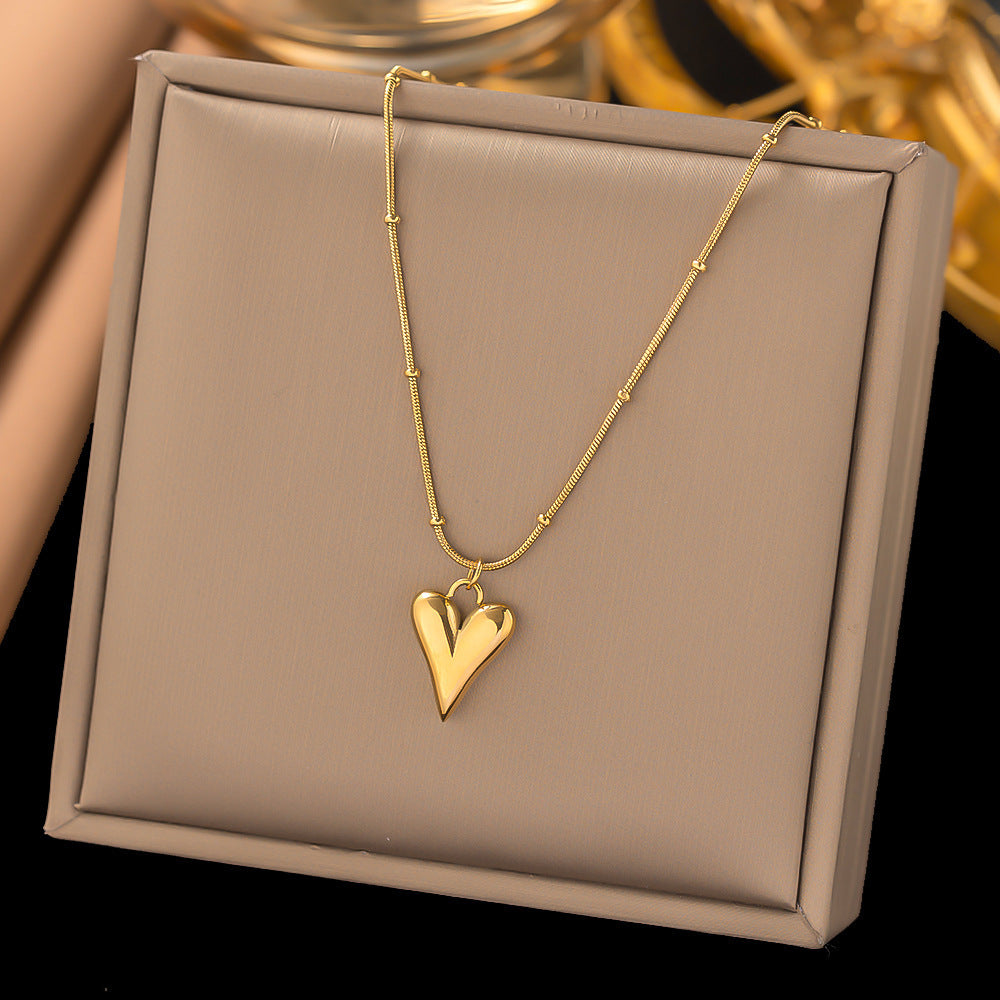 3 Pc - Anti Tarnish Heart-shaped necklace - Gold (1 Pc Price - 72)