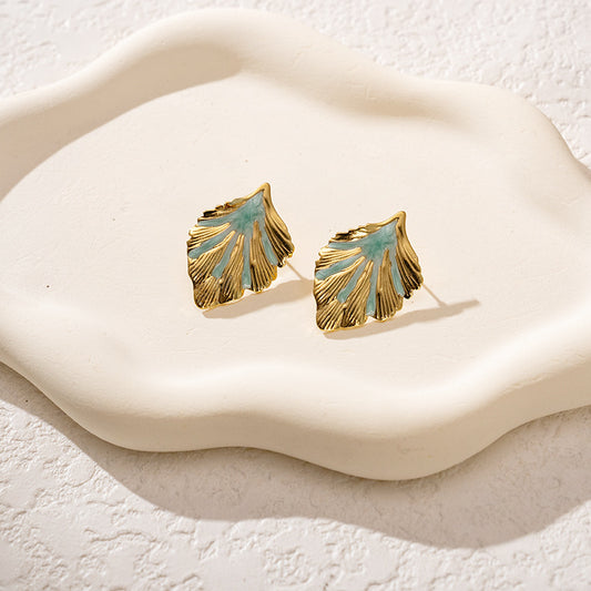 3 Pairs - Colorful Oil Drop Stainless Steel Leaf Earrings - Green (1 Pair Price - 51)