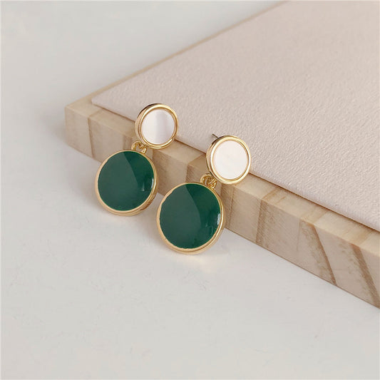 6 Set - Candy Color Drop Oil Geometric Round Earrings - Green (1 Set price - 33)
