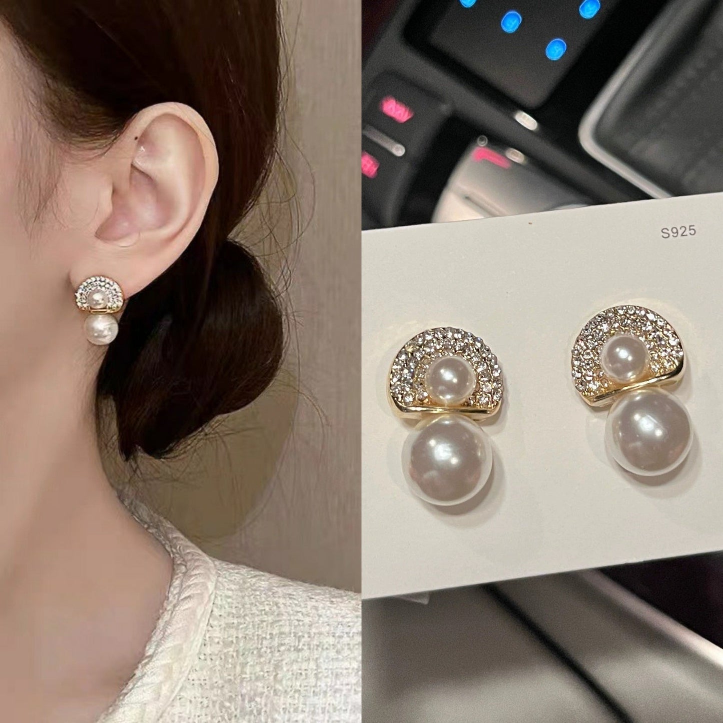 6 Pairs - Fan-Shaped Design Full Diamond Earrings  (1 Pair Price - 28)